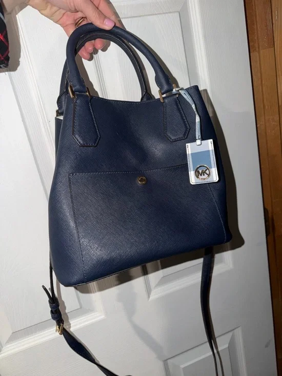 Michael Kors Navy Saffiano Leather Satchel with MK Tag - Picture 1 of 10